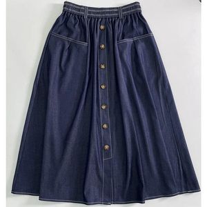 Faldas de cintura alta Denim A-Line Midi Falda Primavera Verano 2024 Trabajo informal Calidad Marca de diseñador de lujo para mujer