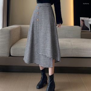 Faldas Falda de medio cuerpo de cintura alta a cuadros de tweed irregular Otoño e invierno Versión coreana de la moda suelta Temperamento Ocio P