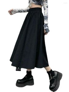 Jupes Style japonais solide pour femmes, taille élastique, ligne a, longueur aux genoux, vêtements féminins décontractés, surdimensionnés 5XL, Y6948, été 2022