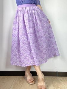 Jupes jiami jupe florale violette de haute qualité 3d décoration de fleur en tulle printemps / été 2024 en vacances fées vêtements pour femmes