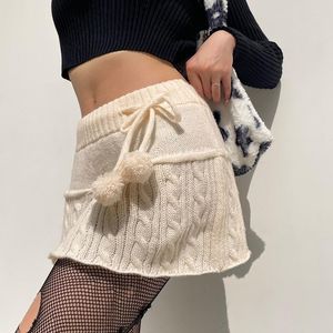 Jupes tricotées basse taille y2k jupe courte de style preppy mignon fille streetwear esthétique fée-cordon fée femme
