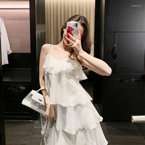 Faldas Versión coreana del vestido de noche que combina con todo Falda con tirantes suelta y delgada Falda de color sólido dulce para mujer Gasa