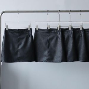 Jupes lauri laki mode jupe en ligne droite femme vintage noire divisé pu cuir mini 2023
