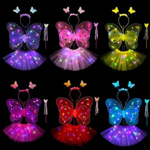 Skirts LED Light Butterfly Wings Girls Costume Birthday Halloween Princess Dress Angel Luminous TuTu Skirt Party Up 230614