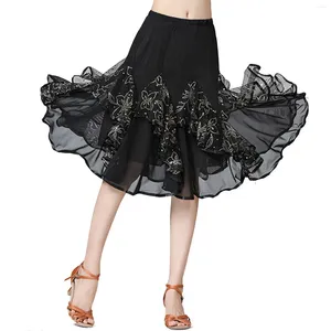 Faldas Falda larga de baile moderno flamenco con lentejuelas vestido de vals de malla traje de mujer salón de baile latino 2023