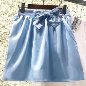Faldas de lujo azul A-Line cintura alta uñas diamante arco suelto Mini mujer dulce falda elegante vestido de fiesta de verano