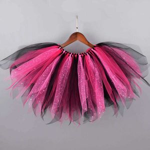 Skirts New Black/Hot Pink Girls Fluffy Tutu Skirt Baby Girl Glitter Dance Tutu Fiesta de cumpleaños Tulle Tulle Costume Halloween T230301