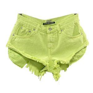 Jupes Nouvelles femmes d'été Fruit Green Denim Shorts sexy Lowrise Aline Tassel Short Pantalon chaud Ladies Fashion Personage Pocket Rose