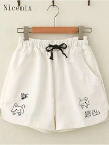 Faldas Nicemix Kawaii Pantalones cortos deportivos Mujer Verano Casual Pantalones de cintura alta Mujeres Tubo recto coreano Pantalones cortos exteriores de gato de dibujos animados