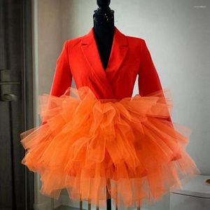Jupes nwe 2024 Real Image Orange Mini Tulle Tielle Ruffles Short Tutu Jirt Femmes Elastic Made personnalisée Spring
