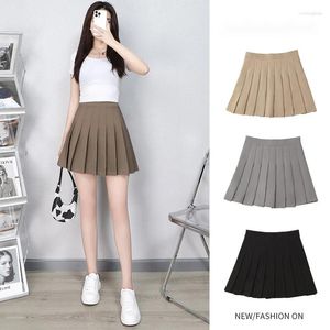 Faldas plisadas para mujer, moda de verano 2024, línea A, cintura alta, estilo coreano, uniforme escolar para chica, falda marrón, ropa para mujer
