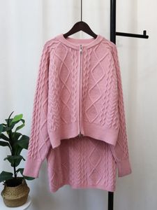 Faldas de talla grande 2023 Otoño Invierno Vintage coreano cremallera suéter abrigo tejido media falda dos piezas moda conjunto tendencia 231025