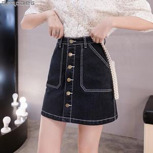 Faldas de talla grande azul negro Jean para damas elegante de un solo pecho Jupe Femme escuela Mini Saia Falda vaquera de cintura alta para mujer