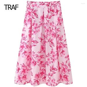 Jupes imprimées mi-taille longue jupe d'été féminine 2024 midi floral dans une créatrice élégante luxe