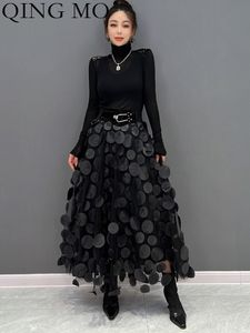 Jupes QING MO à pois femmes jupe noir 2023 printemps été mode coréenne tendance Patchwork maille Streetwear robe ZX016 230720