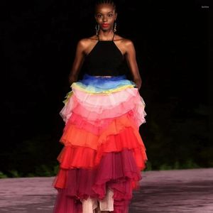 Jupes arc-en-ciel Tulle robe de bal en mousseline de soie jupe de fête a-ligne à volants longue femme vêtements coloré élégant événement toujours jolie