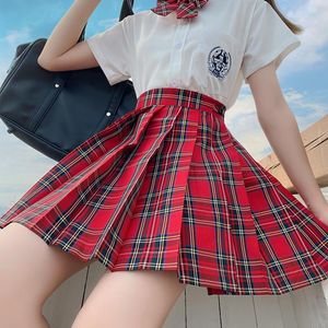 Faldas rojas góticas plisadas para mujer uniforme escolar japonés cintura alta sexy linda mini falda a cuadros JK ropa para estudiantes