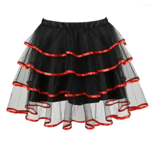 Faldas con volantes, corsé en capas, cinta para adultos, falda tutú Punk de Organza negra, disfraz de Cosplay para mujer, talla grande, moda Sexy roja