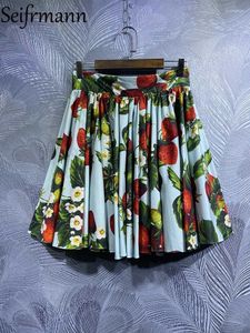 Jupes Seifrmann haute qualité automne femmes créateur de mode jupe courte taille fraise imprimé fleuri élégant coton Mini