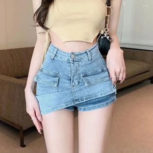 Faldas Sexy Girl apretado corto femenino 2024 coreano cintura alta Denim Hip Wrap falda mujeres verano Slim Side Split azul Mini
