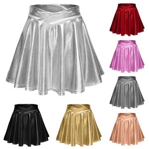 Jupes sexy en cuir métallique mini jupes femmes 2024 Fashion Carnival Strtwear Club Party Dance Shiny Skir