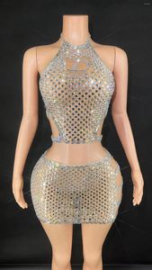 Faldas brillantes con diamantes de imitación, falda corta, conjunto de dos piezas, vestido Sexy para fiesta, espectáculo de cumpleaños, ropa de escenario, traje de baile para club nocturno