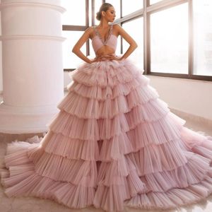 Faldas Impresionante tul rosa hinchado nupcial con cremallera de tren largo Cintura alta Falda larga exuberante Mujeres 9 Capas Vestidos