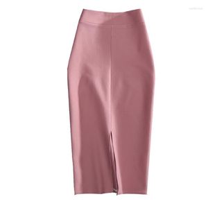 Jupes été Sexy couleur bonbon femmes mince fendu taille haute crayon jupe moulante OL dame travail bureau porter affaires uniforme formel