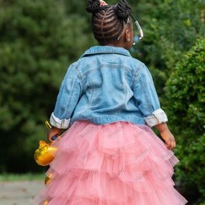 Jupes rose doux enfants à volants en Tulle salut bas sur mesure n'importe quelle couleur Poshoot fête filles Tutu jupe taille élastique vêtements de cérémonie