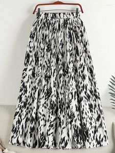 Jupes Tigena mousseline de soie plissée jupe longue pour les femmes 2023 printemps été esthétique rayé imprimé une ligne taille haute Maxi femme