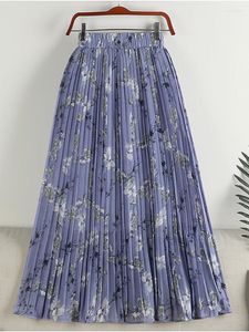 Jupes Tigena jupe plissée en mousseline de soie pour femmes 2024 printemps été Vintage imprimé fleuri Boho plage taille haute Midi longue femme