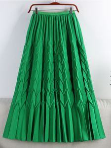 Jupes tigena à la mode plissée longue jupe femme d'été décontracté solide tout-correspondant une ligne haute taille maxi jupe femelle verte 230419