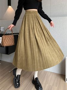 Faldas TIGENA Midi falda larga de terciopelo para mujer 2023 Otoño Invierno coreano Casual sólido una línea de cintura alta plisada de longitud media femenina