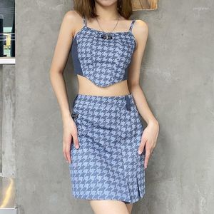 Faldas Conjuntos de dos piezas Mujeres Otoño Verano Señoras Sin mangas Crop Tops Blusa y cintura alta Mini falda Harajuku