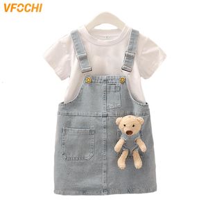 Jupes VFOCHI Fille Denim Jupe à Bretelles avec Ours en Peluche Été Enfants Vêtements Enfants Rose pour Filles Jeans Salopette 210Y 230614