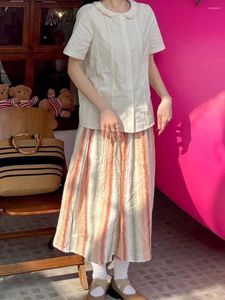 Jupes Vintage rayé mignon arc-en-ciel plis faire vieux style plissé midi jupe longue avec taille élastique/non doublé sans doublure jupes/coréen Y2k