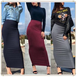 Faldas WEPBEL Mujeres Falda de punto Rayas Slim Moda Tobillo Longitud Ramadán Islámico Color Sólido Cintura Alta