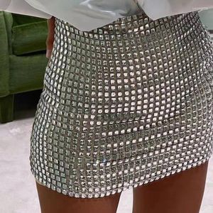 Rokken Vrouw Mode 2022 Y2k Sexy Vrouwen Effen Kleur Slim Fit Mesh Zilver Sequin Pack Hip Mini Rok Kleding