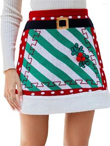 Jupes de noël pour femmes, Mini ceinture imprimée, taille haute, tricot, ligne a, fête Cosplay, emballée, Hip Streetwear