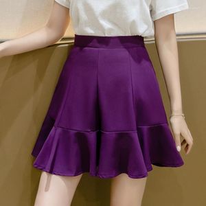 Faldas Mujer moda verano vacaciones estilo Casual A-line Mini mujer Chic volantes alta cintura púrpura Falda corta señoras Streetwear