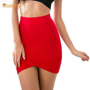 Faldas Mujeres Hot Short Elástico Rayón Vendaje Falda Mini Sexy Slim Tight Lápiz Night Club Party Candy 12 colores Envío de la gota HL135-2 L230907