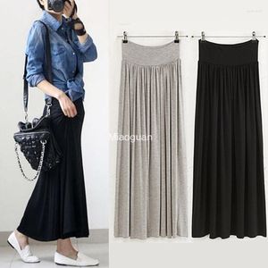 Faldas de mujer largo plisado 2023 verano otoño clásico elástico cintura alta Modal falda femenina gran Swing Maxi cómodo