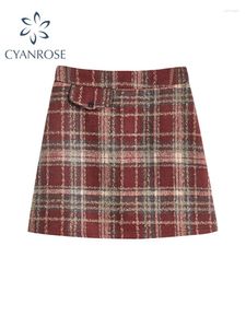Faldas de Navidad para mujer, falda a cuadros roja, falda coreana Vintage A-Line Mini Harajuku Y2k 90s Kawaii Emo 2000s, ropa 2024