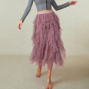 Faldas Mini Falda Midi con Estampado De Puntos para Mujer Cintura Alta Elástica Irregular Línea A Malla De Tul Larga