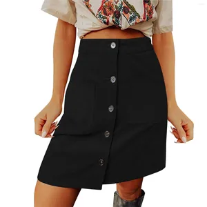 Faldas para mujer de pana Otoño Invierno cintura alta con botones una línea minifalda corta con bolsillos con tirantes cama completa