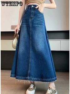 Jupes WTEMPO tout-match Maxi jupe en jean pour les femmes 2023 printemps été décontracté gland poche une ligne taille haute jean jupe longue femme YQ240201