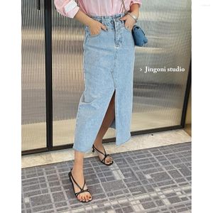 Jupes Y2K 2024 Jupe en jean avec fente Femmes Vêtements One Piece Summer Mode coréenne Longue Maxi Wrap Vintage Satin Cargo Crayon Printemps