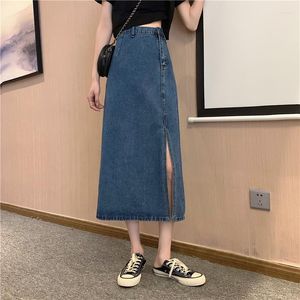 Faldas Y2k Denim Midi Falda Kawaii Ropa Azul Coreano Moda Harajuku Vintage Japón Straight Long Jean