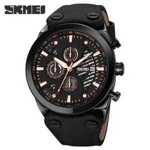 SKMEI 2022 hommes Sport luxe arrêt calendrier Quartz es mode robe bracelet en cuir hommes poignet mode horloge Y220707