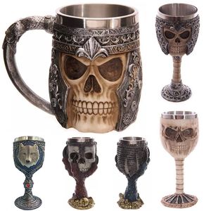 Tazas de calavera 3D Tazas de acero inoxidable de pared 200-400ml Café Cerveza Taza de té Caballero Tankard Dragon Taza para beber DHL WX-C10 gratis